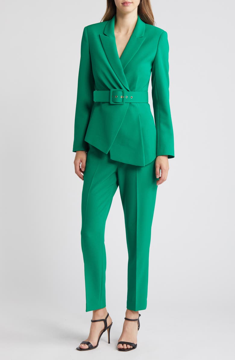 Tahari ASL Peak Lapel Belted Blazer & Pants Set, Main, color, Emerald