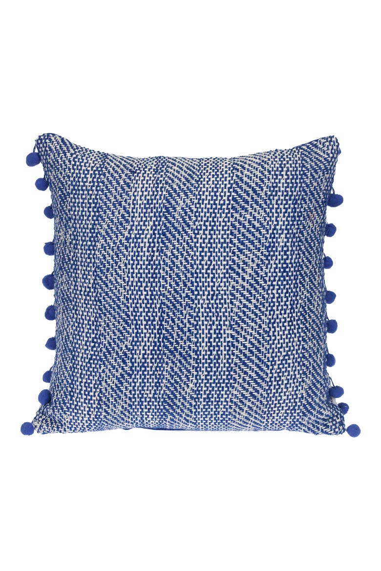 Pom Pom Trim Square Accent Pillow, Main, color, BLUE