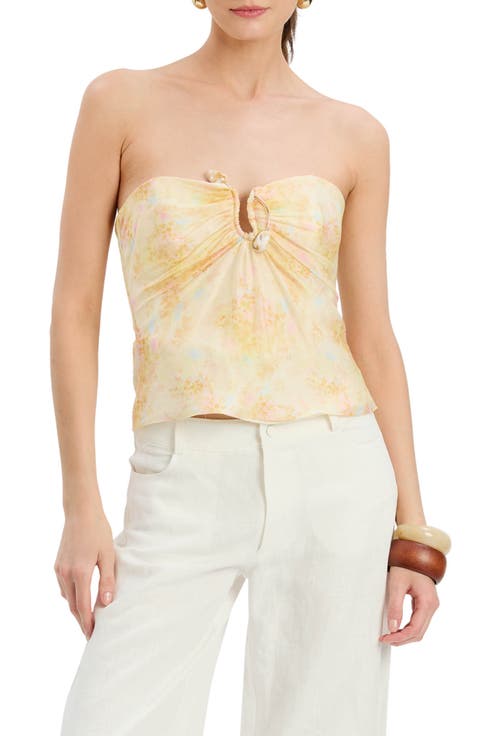 Serafina Floral Linen Strapless Top