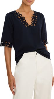 NIC+ZOE Rococo Soutache Embroidered Trim Top