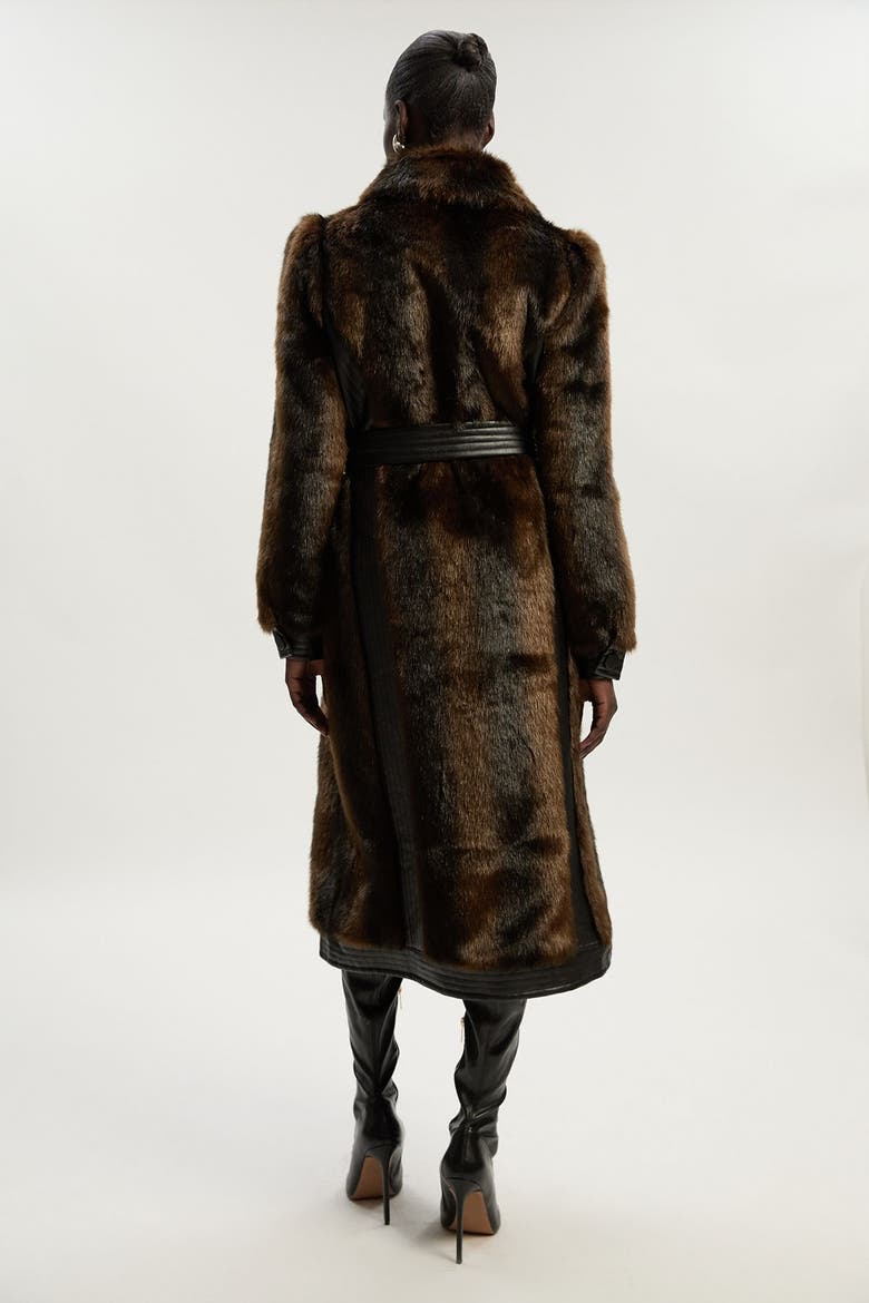 Petite Faux Fur Belted Midi Coat, Alternate, color, Chocolate