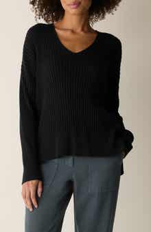 Cotton & Tencel™ lyocell Ribbed V-Neck Sweater