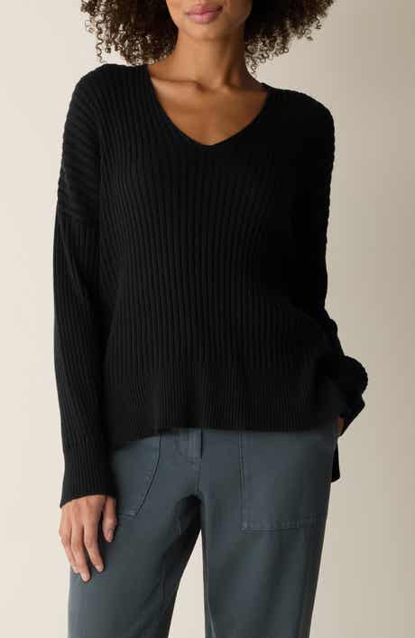 Cotton & Tencel™ lyocell Ribbed V-Neck Sweater