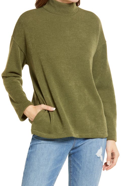 Mock Neck Button Back Top