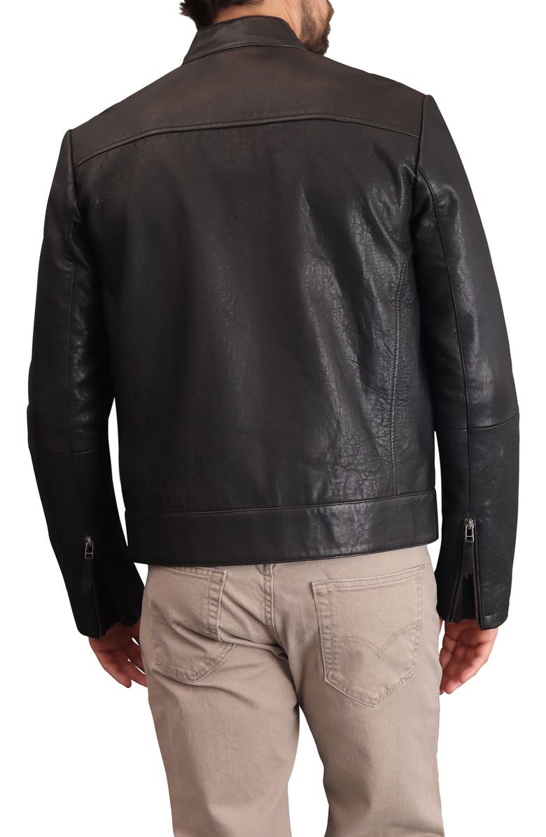Bagatelle Textured Leather Racer Jacket, Alternate, color, Black