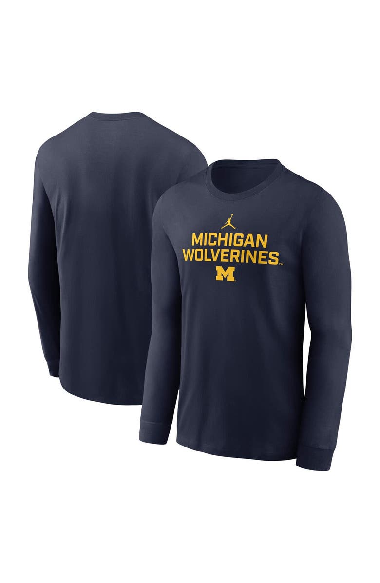 Jordan Brand Men's Jordan Brand Navy Michigan Wolverines 2025 Sideline Performance Long Sleeve T-Shirt, Main, color,