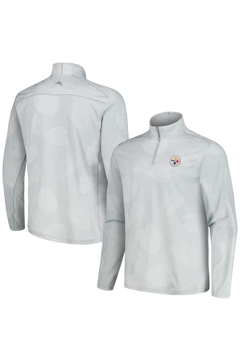 Men's Tommy Bahama Gray Pittsburgh Steelers Delray Frond IslandZone Half-Zip Sweatshirt, Main, color, Gray