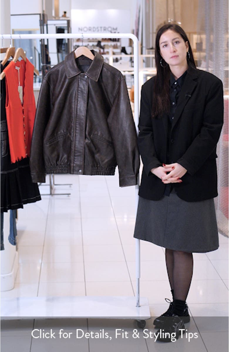 Relaxed Faux Leather Bomber Jacket, sales video thumbnail