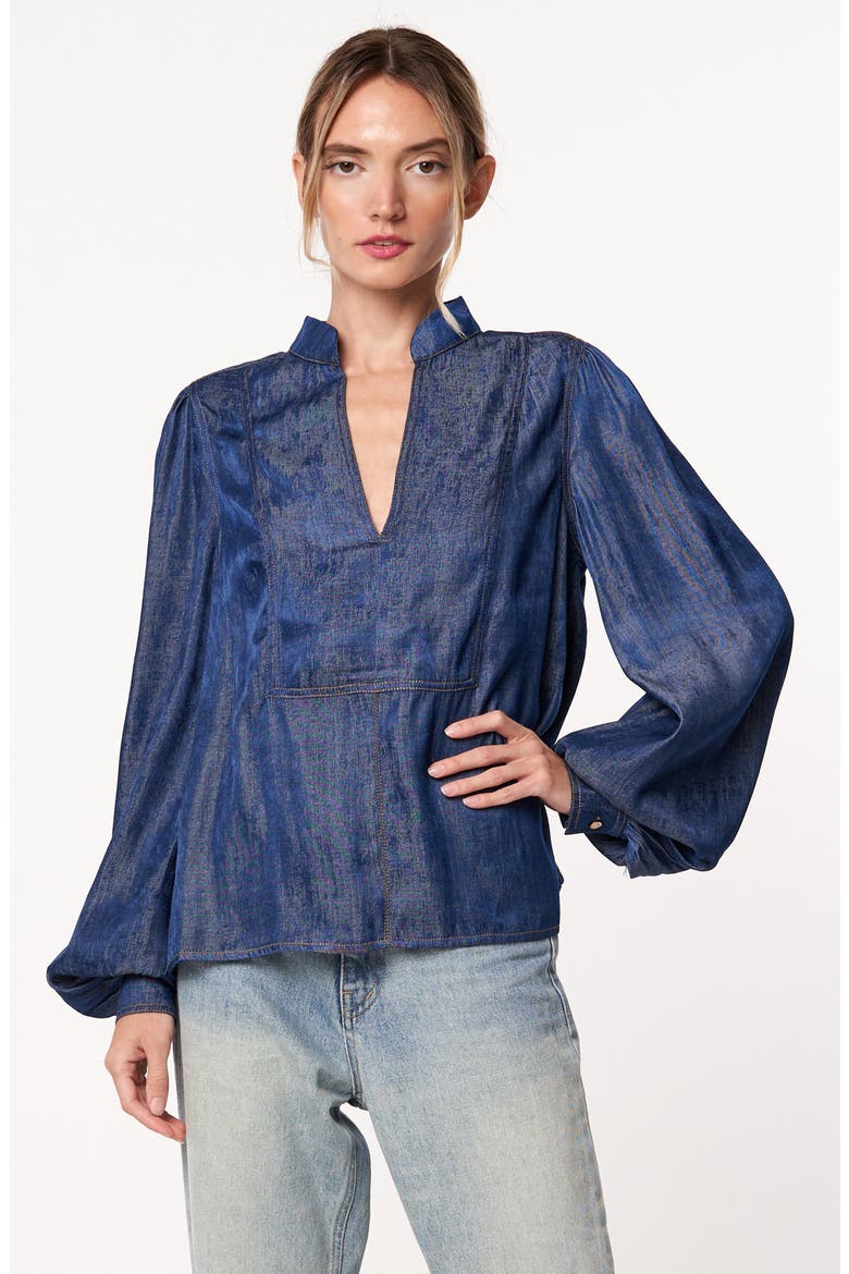 Xavia Split Neck Top, Alternate, color, BLUE