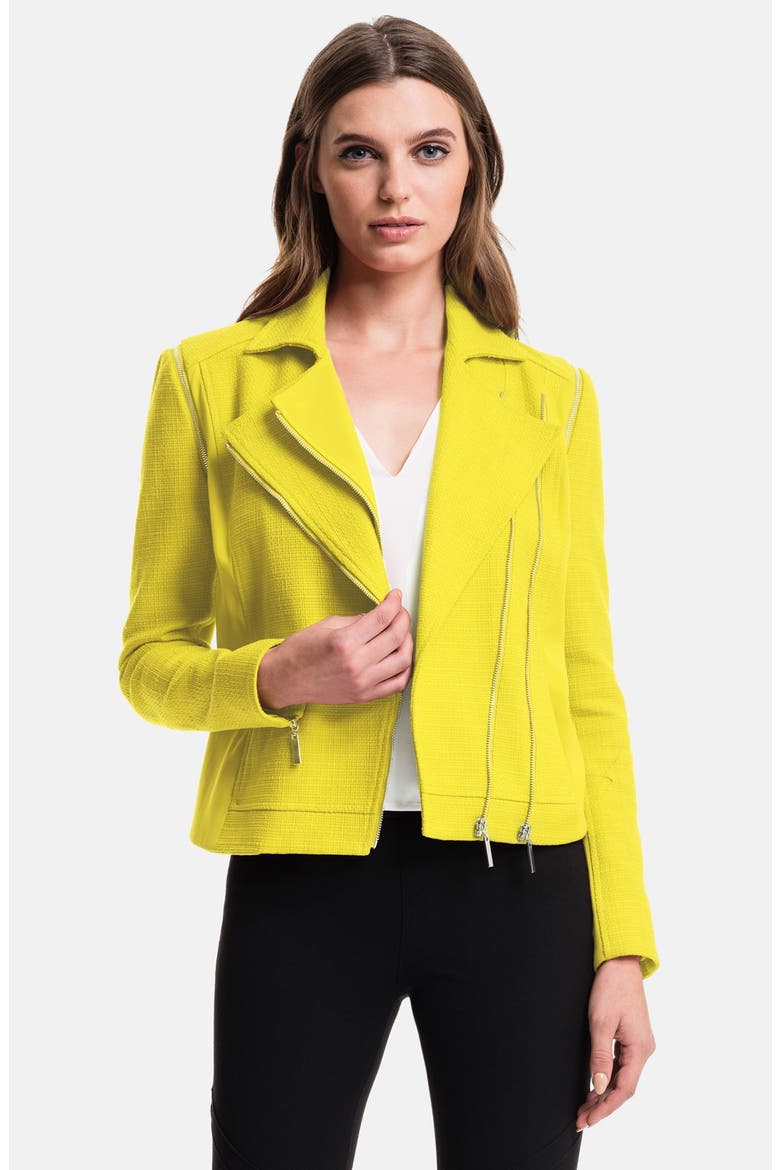 Piqué Sateen Moto Jacket, Main, color, DANDELION