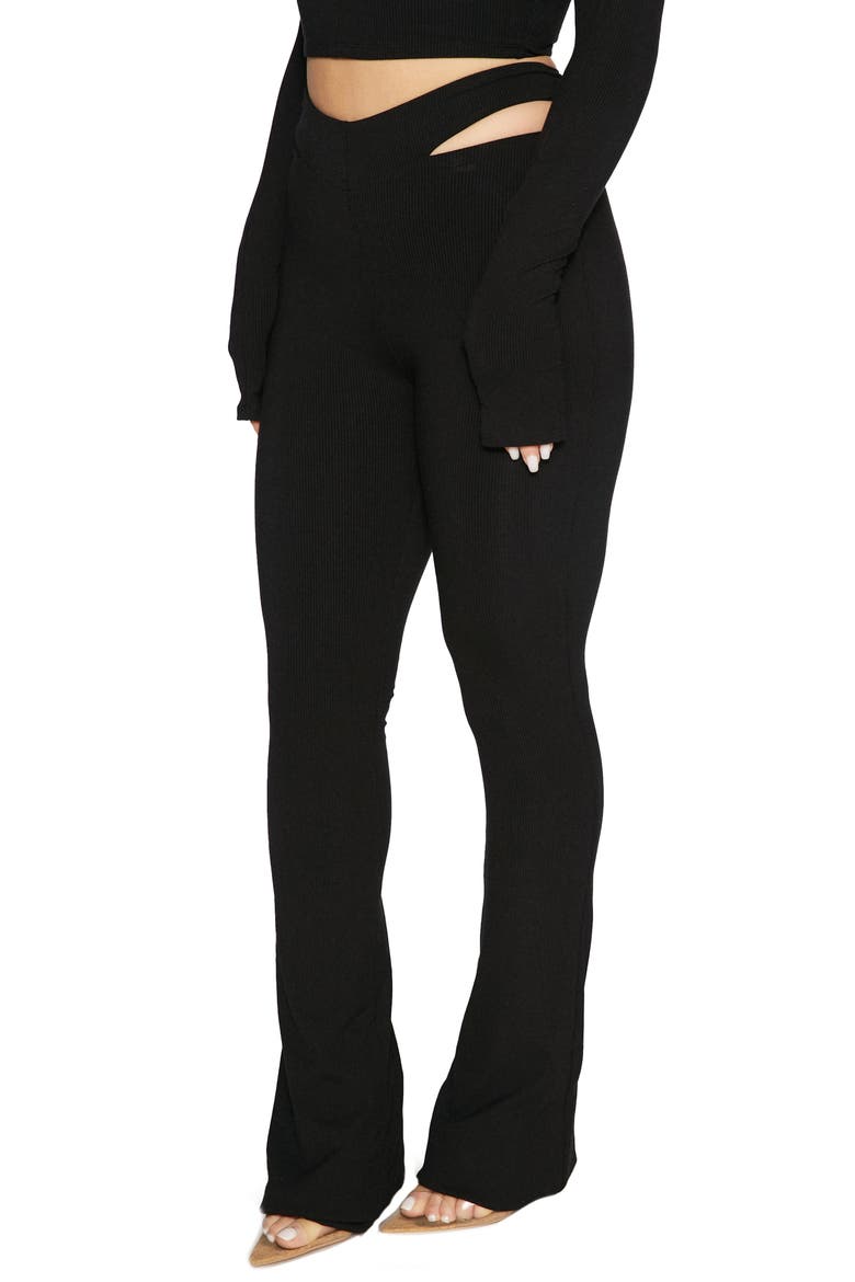 Cutout Waist Rib Pants, Alternate, color, BLACK