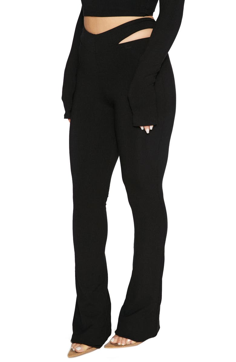 Naked Wardrobe Cutout Waist Rib Pants, Alternate, color, Black