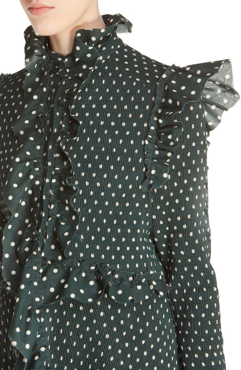 VETEMENTS High Neck Frilled Polka Dot Dress, Alternate, color, 