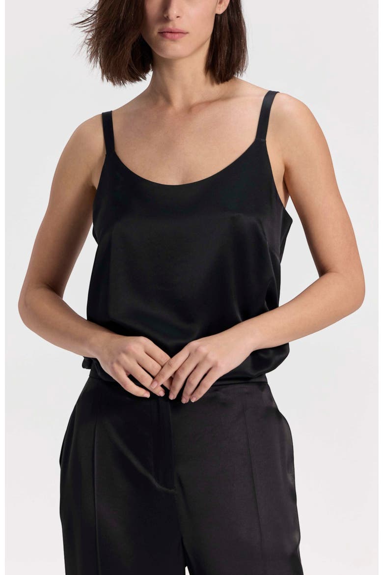 Satin Tank Top with Round Neck and Adjustable Straps, Main, color, Black