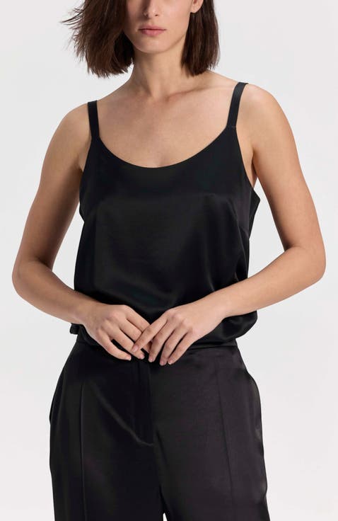 Satin Tank Top with Round Neck and Adjustable Straps