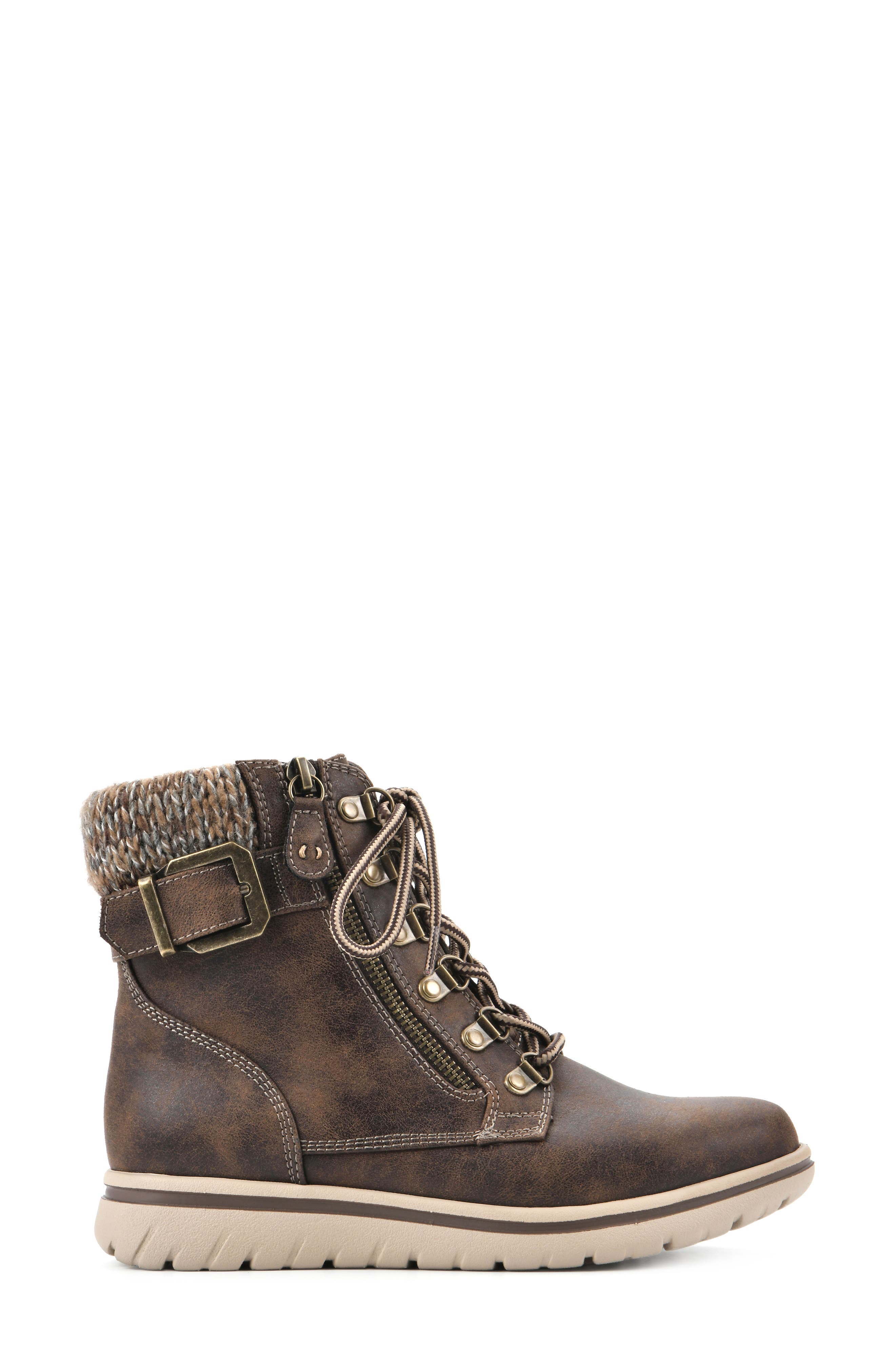 Hearty Knit Collar Lace-Up Boot, Alternate, color, BROWN/ FABRIC/ SWEATER