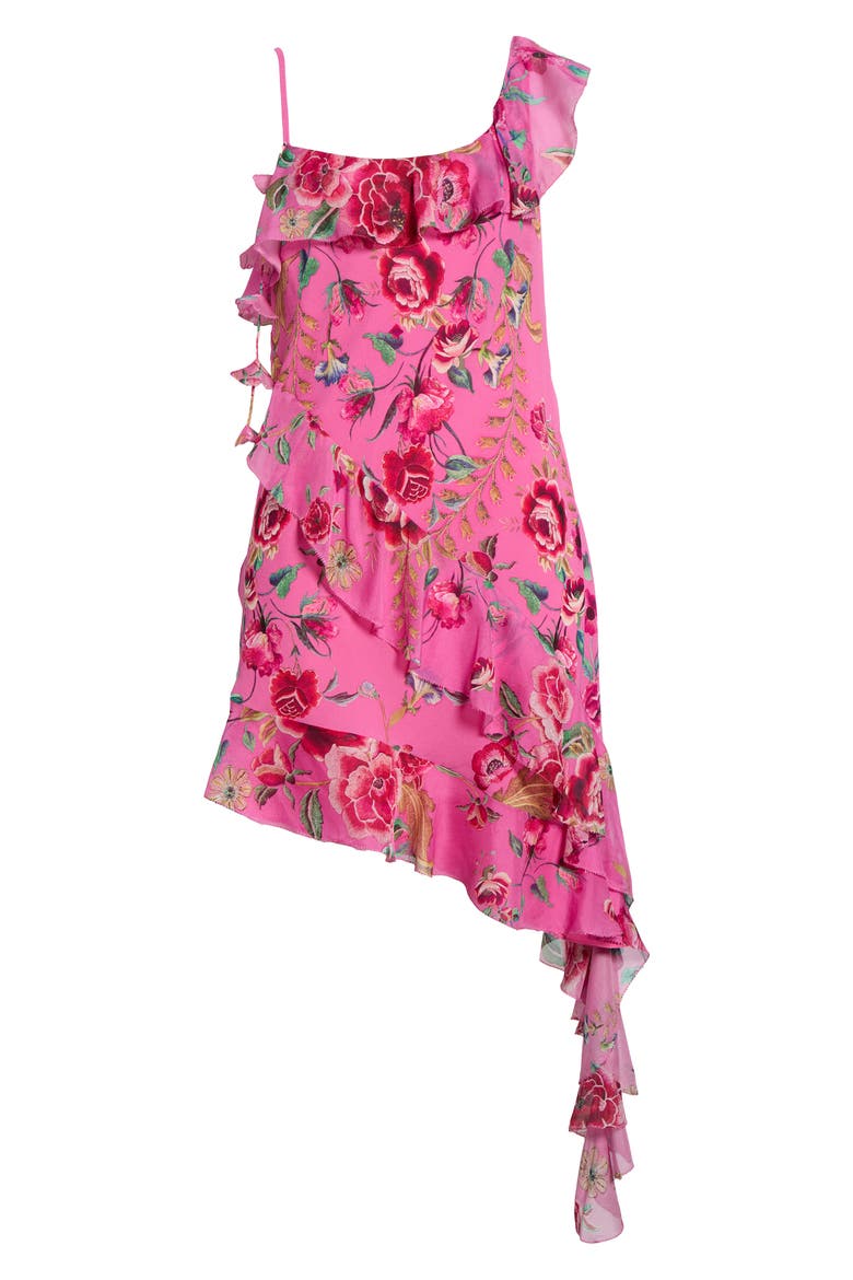 Matadora Flora Asymmetric Ruffle Silk Georgette Dress, Main, color, MATADORA FLORA