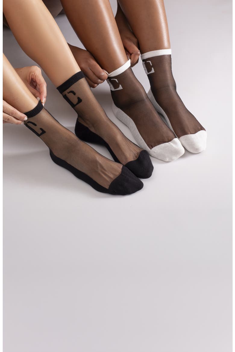 2-Pack Signature Logo L Sheer Crew Socks, Alternate, color, BLACK/WHITE