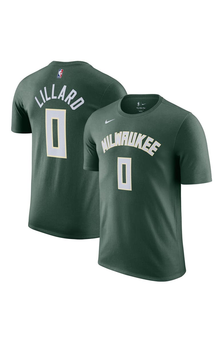 Nike Men's Nike Damian Lillard Hunter Green Milwaukee Bucks Name & Number T-Shirt, Main, color,