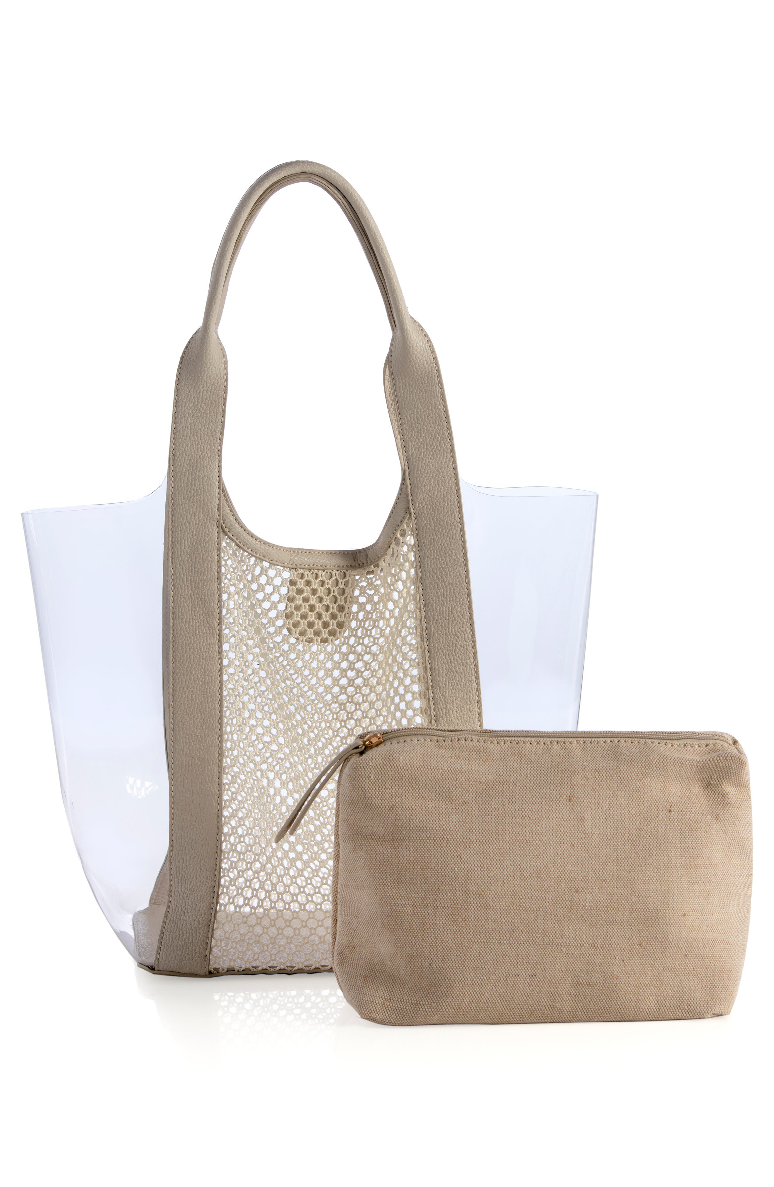 Valery Mesh Panel Transparent Tote, Alternate, color, IVORY