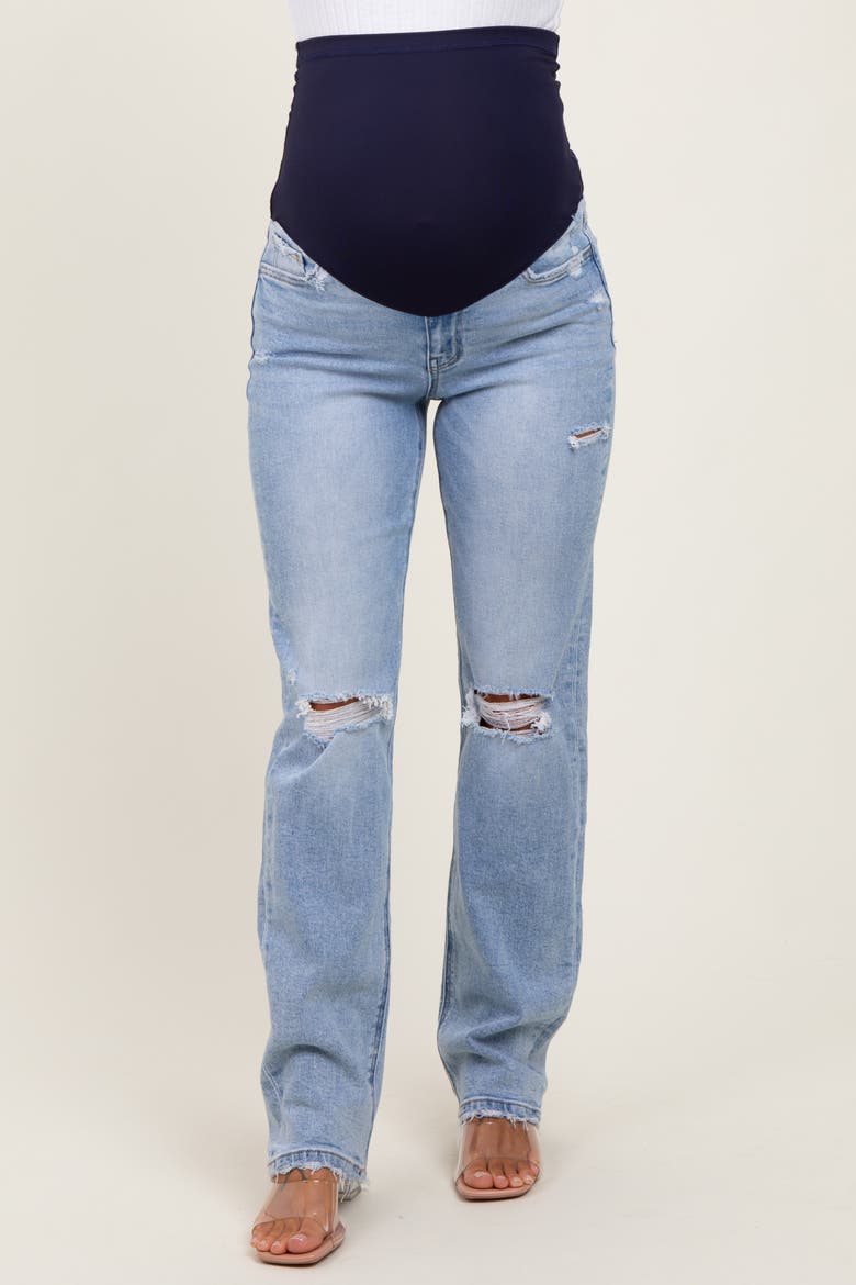 Distressed Ripped Knee Straight Leg Maternity Jeans, Alternate, color, Light Blue