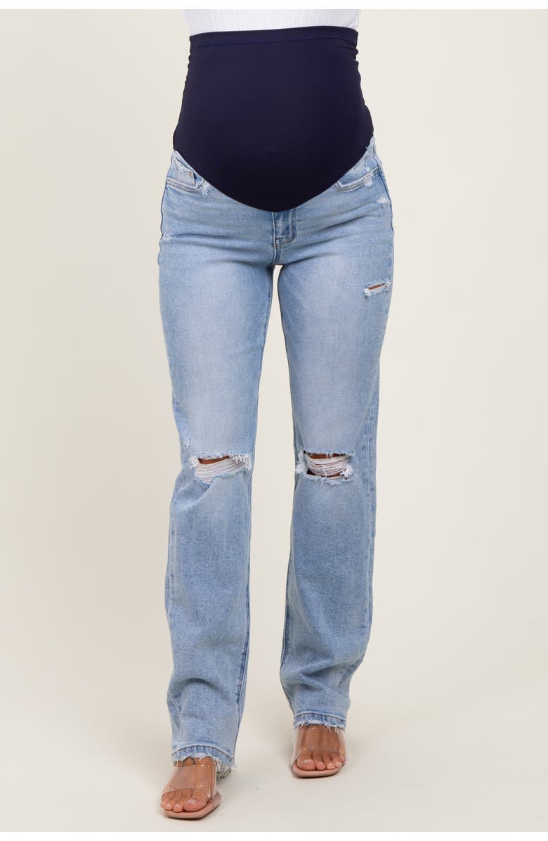 PinkBlush Distressed Ripped Knee Straight Leg Maternity Jeans, Alternate, color, Light Blue