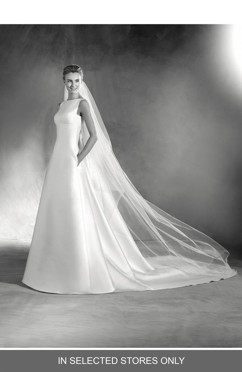 Atelier Pronovias Elma Kelly Mikado A-Line Wedding Dress, Main, color,
