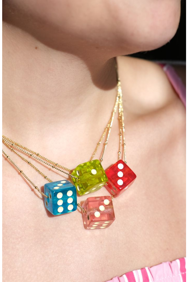 Dice Charm Necklace, Alternate, color, Aqua Blue / Silver