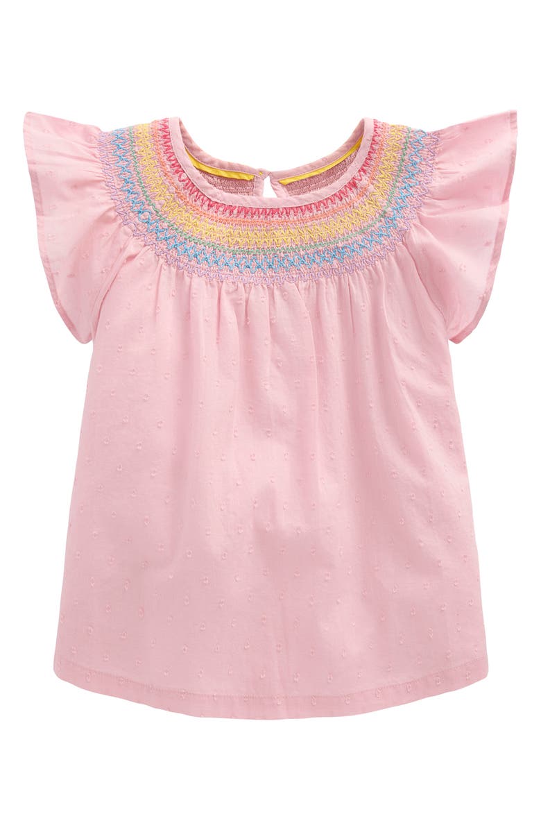 Mini Boden Kids' Embroidered Smocked Cotton Top, Main, color, 