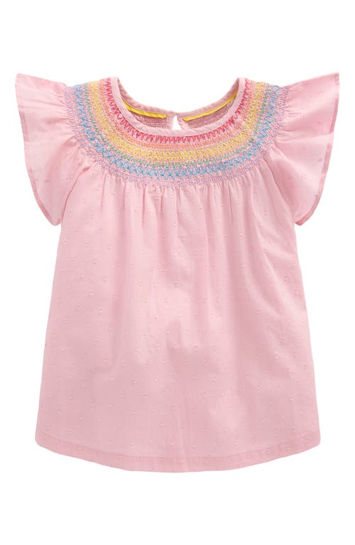 Mini Boden Kids' Embroidered Smocked Cotton Top In Vintage Pink