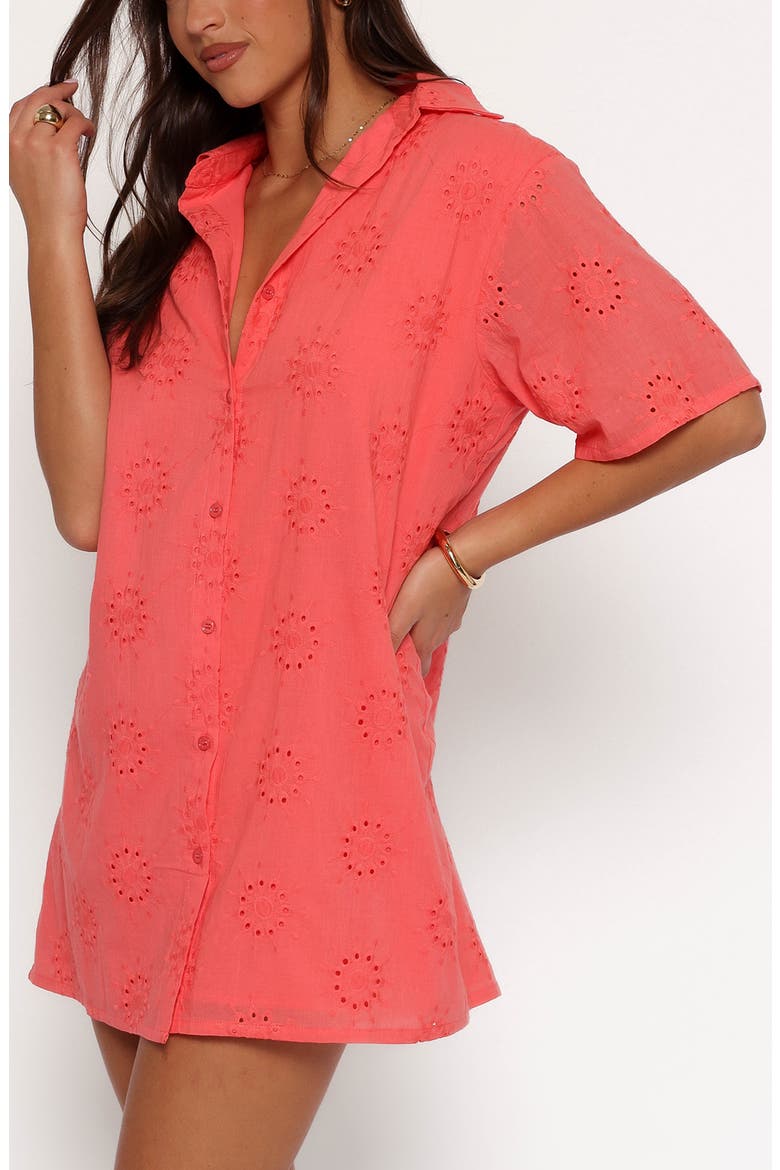 Norah Embroidered Cotton Mini Shirtdress, Alternate, color, CORAL