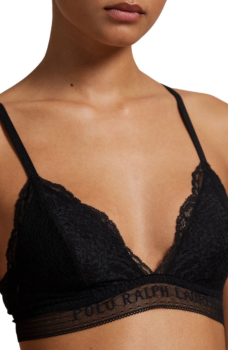 Polo Ralph Lauren Lace & Stretch Cotton Rib Triangle Bralette, Alternate, color, Onyx