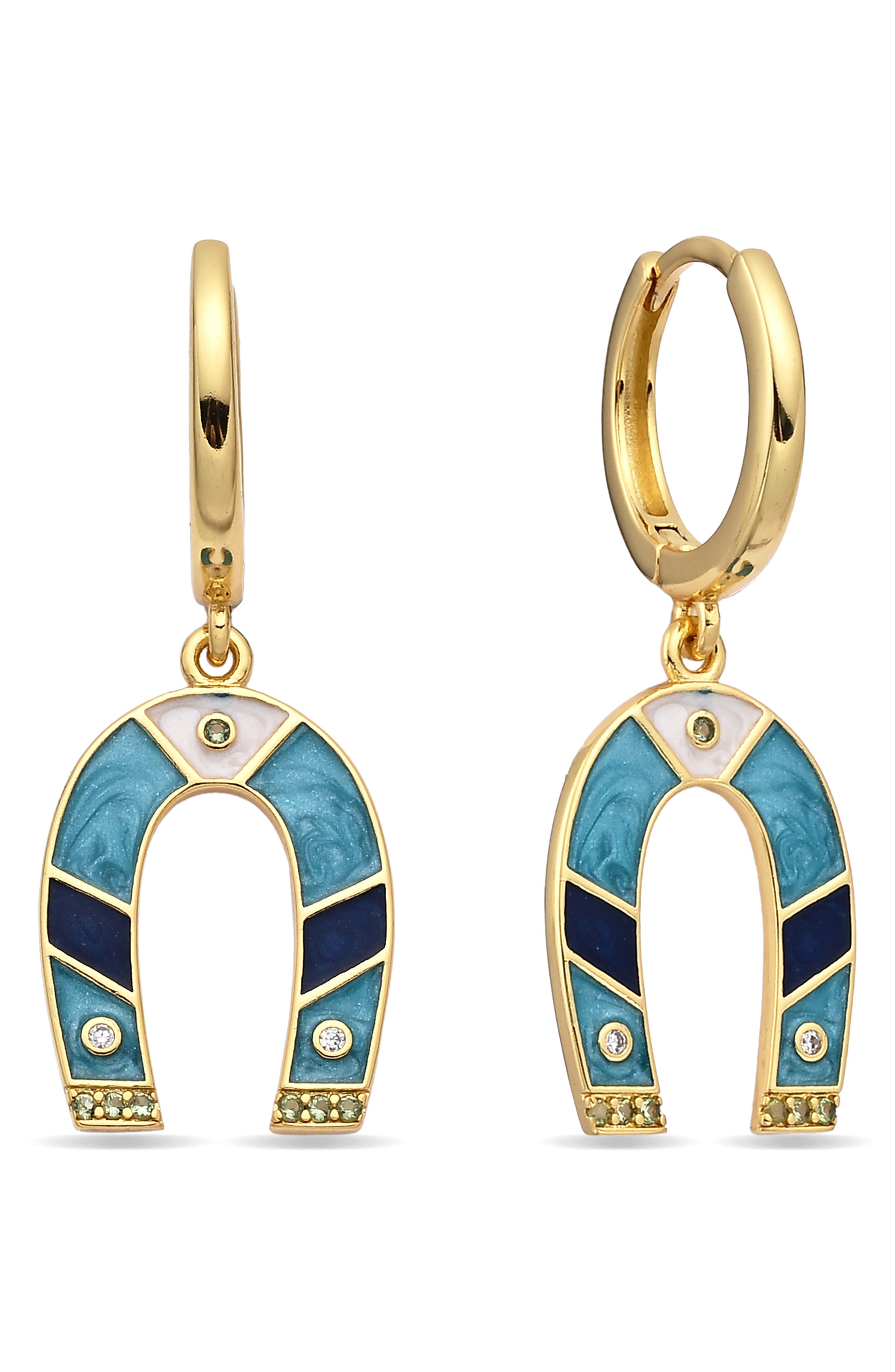 Talia 18k Gold Plate Enamel Horseshoe Drop Earrings
