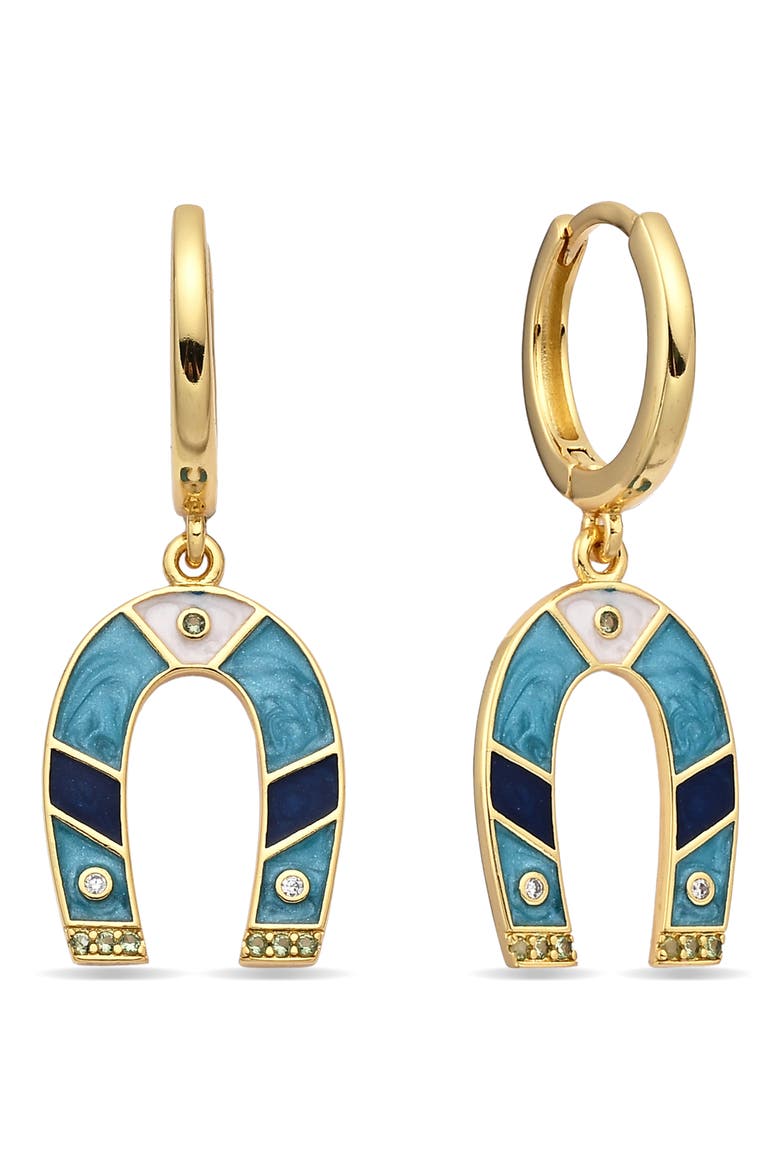 Talia 18k Gold Plate Enamel Horseshoe Drop Earrings, Main, color, GOLD