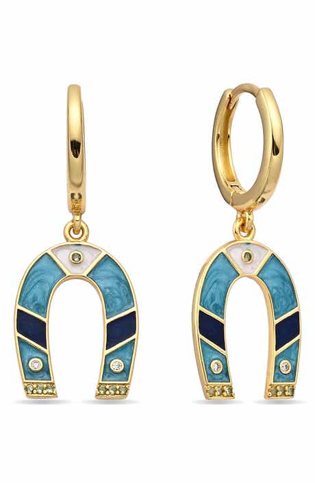 Talia 18k Gold Plate Enamel Horseshoe Drop Earrings