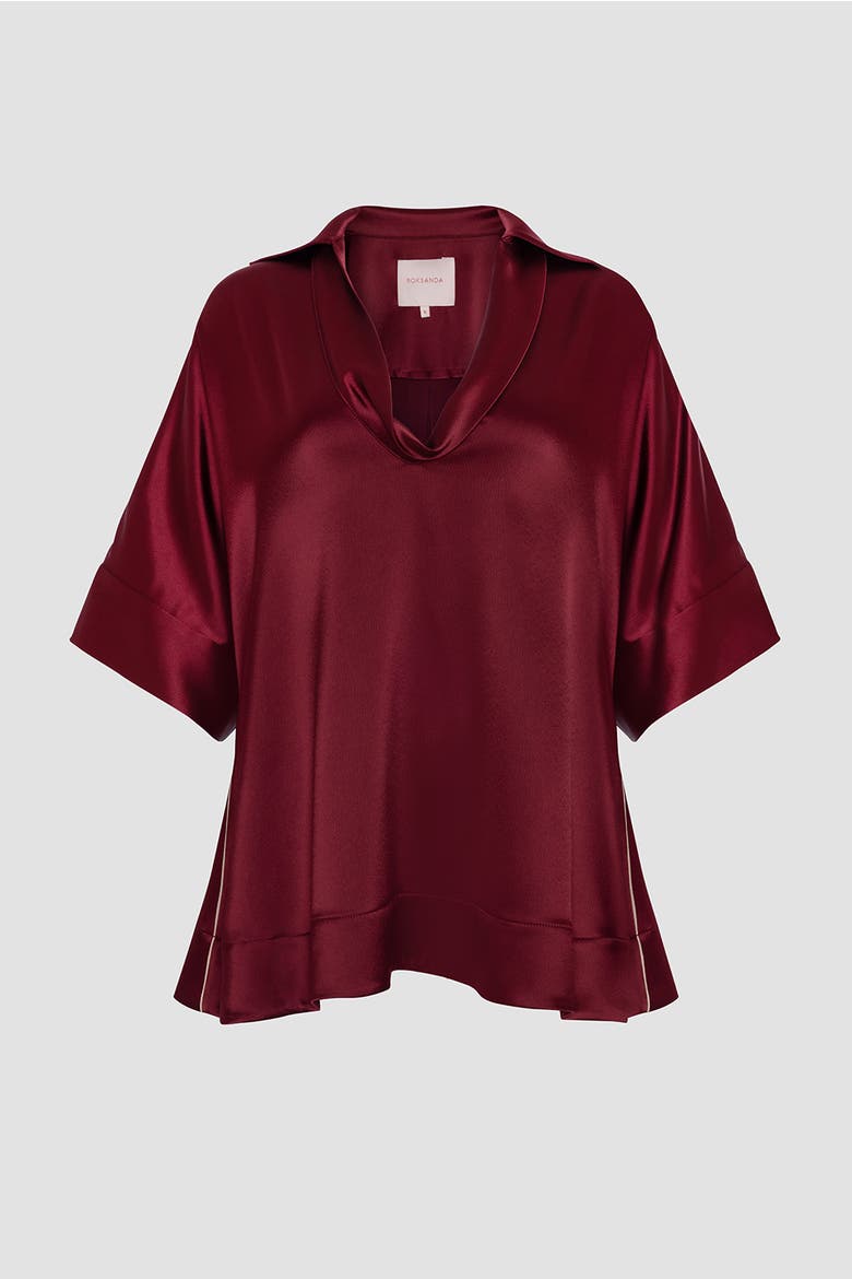 Enira Satin V-Neck Top, Alternate, color, Deep Burgundy