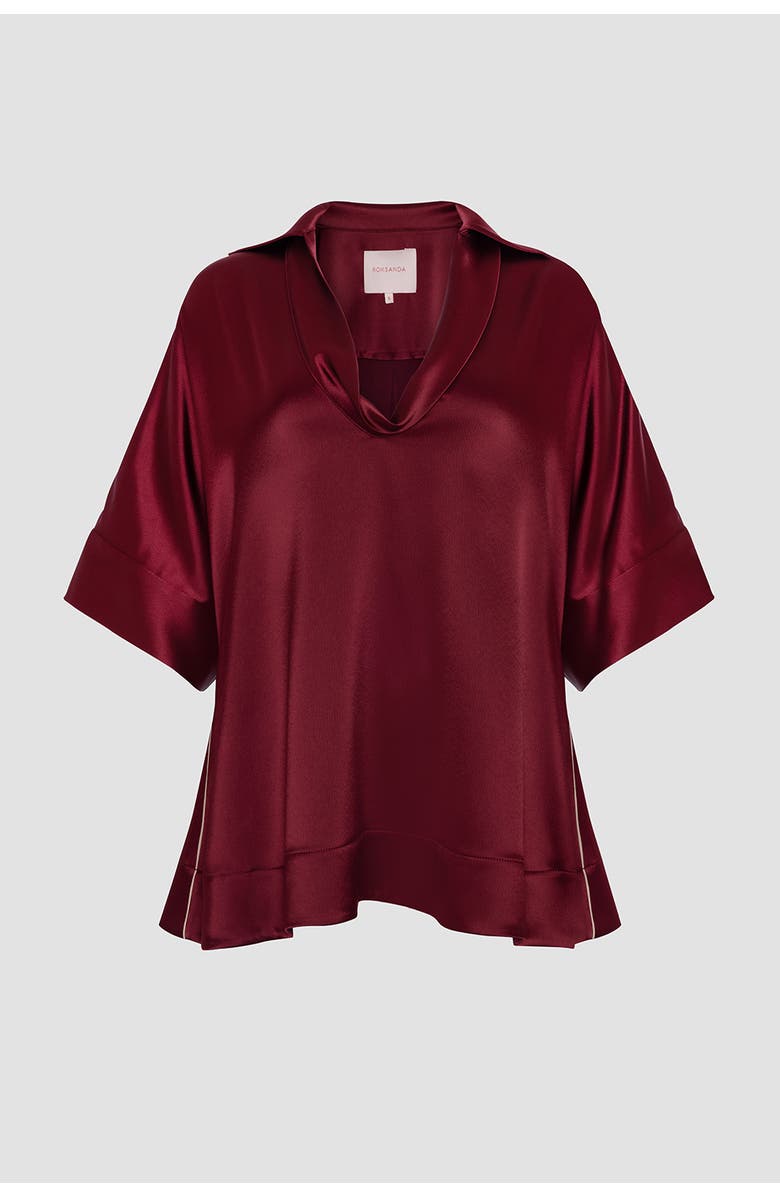 Roksanda Enira Satin V-Neck Top, Alternate, color, Deep Burgundy