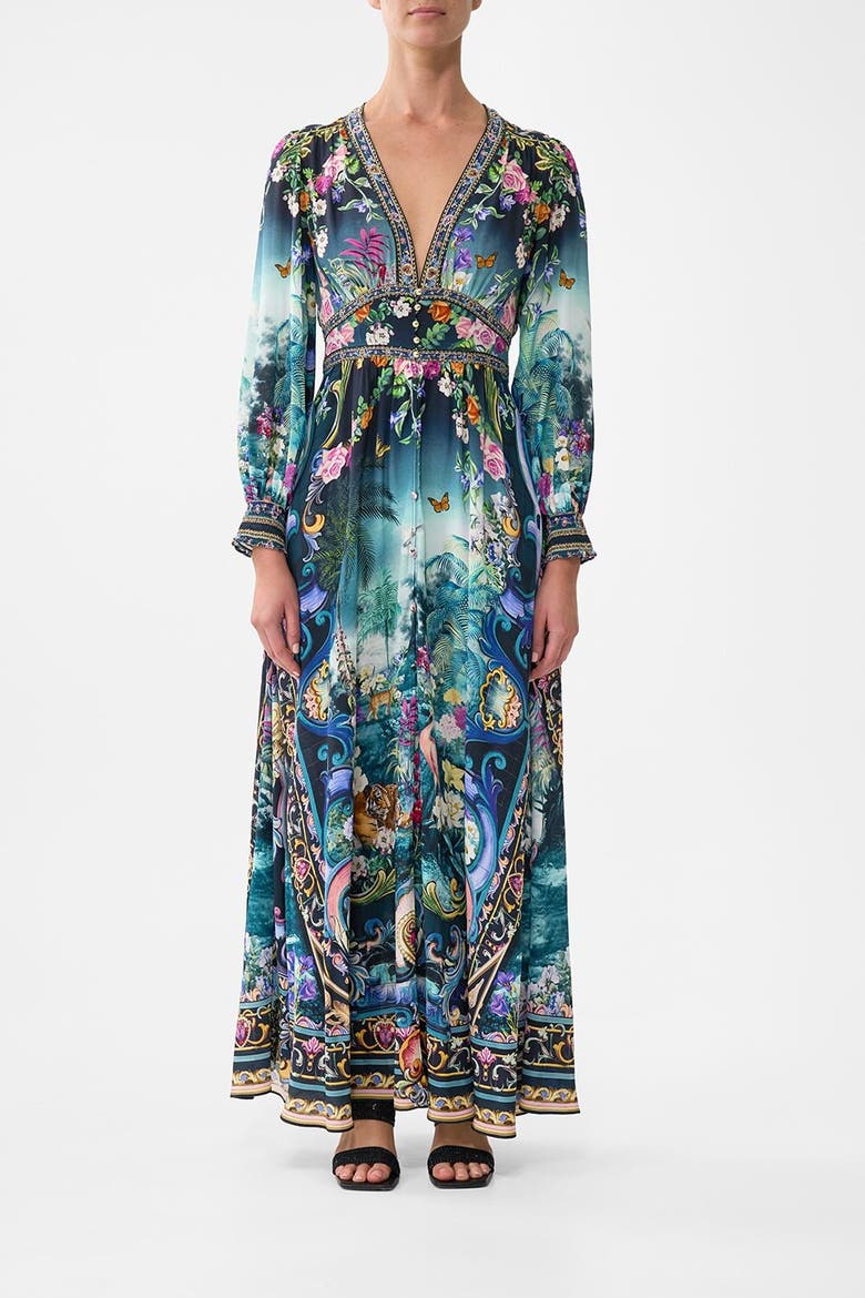 Button Dress With Shaped Waistband Basked In Baroque, Main, color, Basked In Baroque