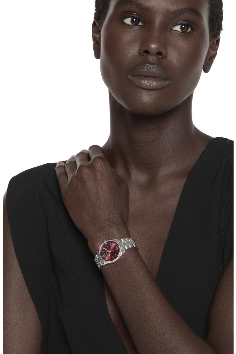 G-Timeless Diamond Slim Bracelet Watch, 29mm, Alternate, color, SILVER/ BURGUNDY