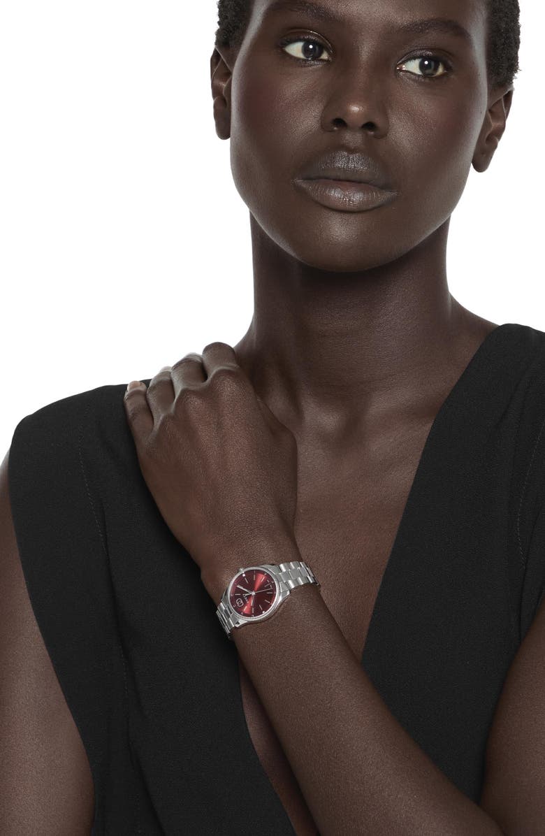 Gucci G-Timeless Diamond Slim Bracelet Watch, 29mm, Alternate, color, Silver/ Burgundy