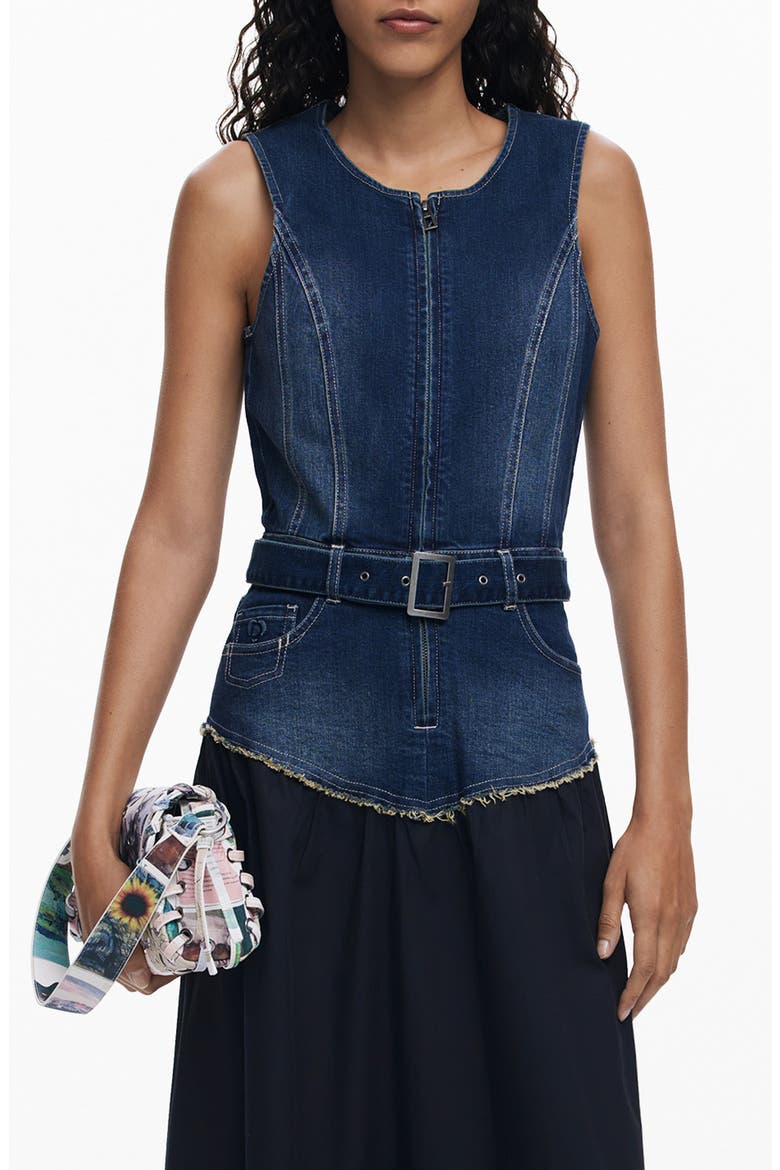 Sleeveless Mixed Media Midi Dress, Main, color, MEDIUM BLUE