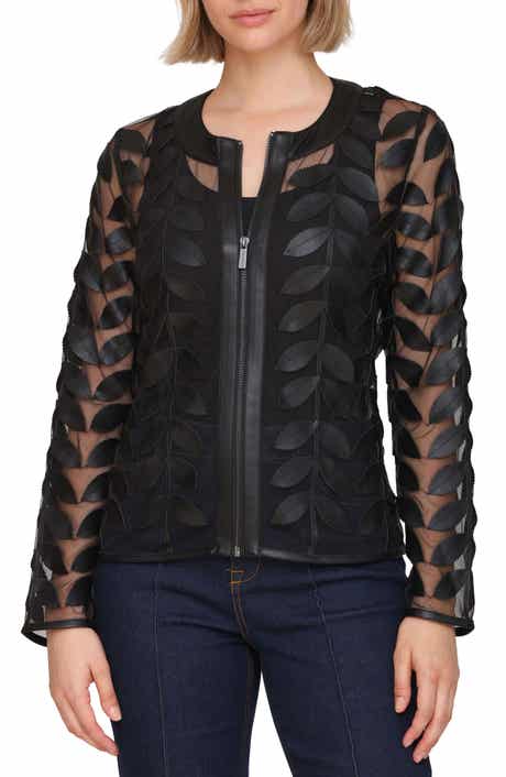 Bagatelle Mesh Leaf Jacket with Faux Leather Trim