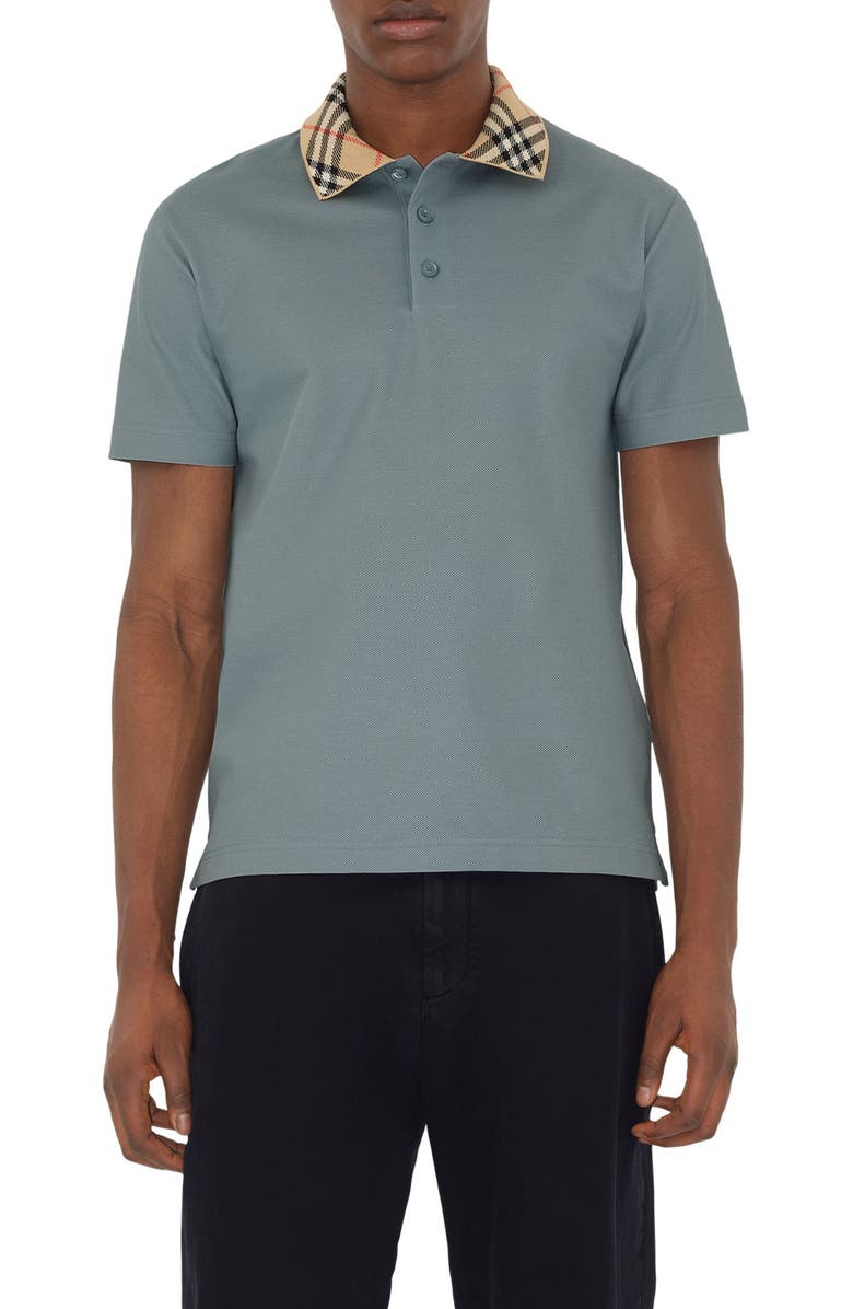Burberry Check Trim Cotton Piqué Polo, Main, color, Gale