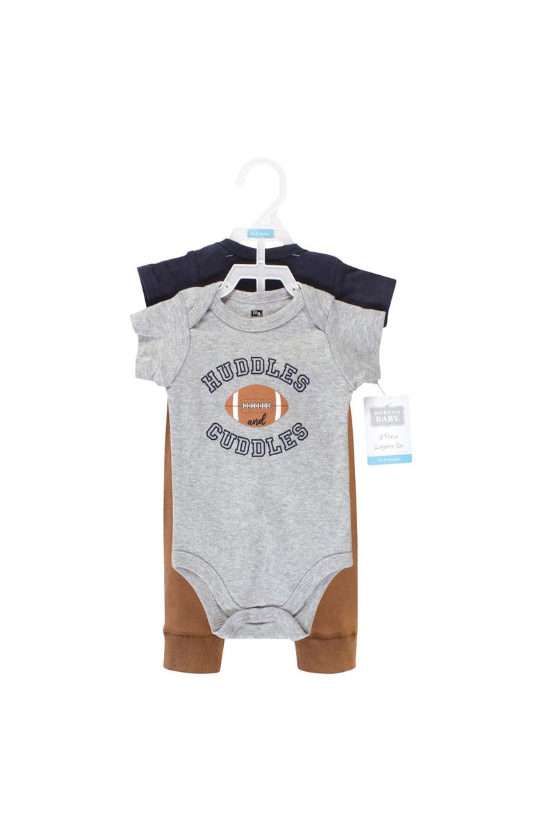 Hudson Baby Infant Cozy Cotton Layette Bundle, Alternate, color, Football Huddles Short-Sleeve