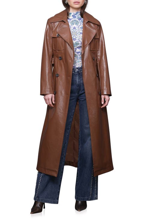 【Ameri】RAFFINE FAKE LEATHER TRENCH COAT Women Long Single Button Faux Leather Trench Coat With Belt