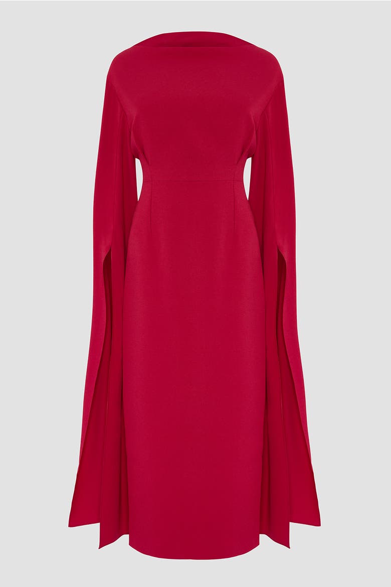 Nour Crepe Caped Midi Dress, Alternate, color, Amaranthus