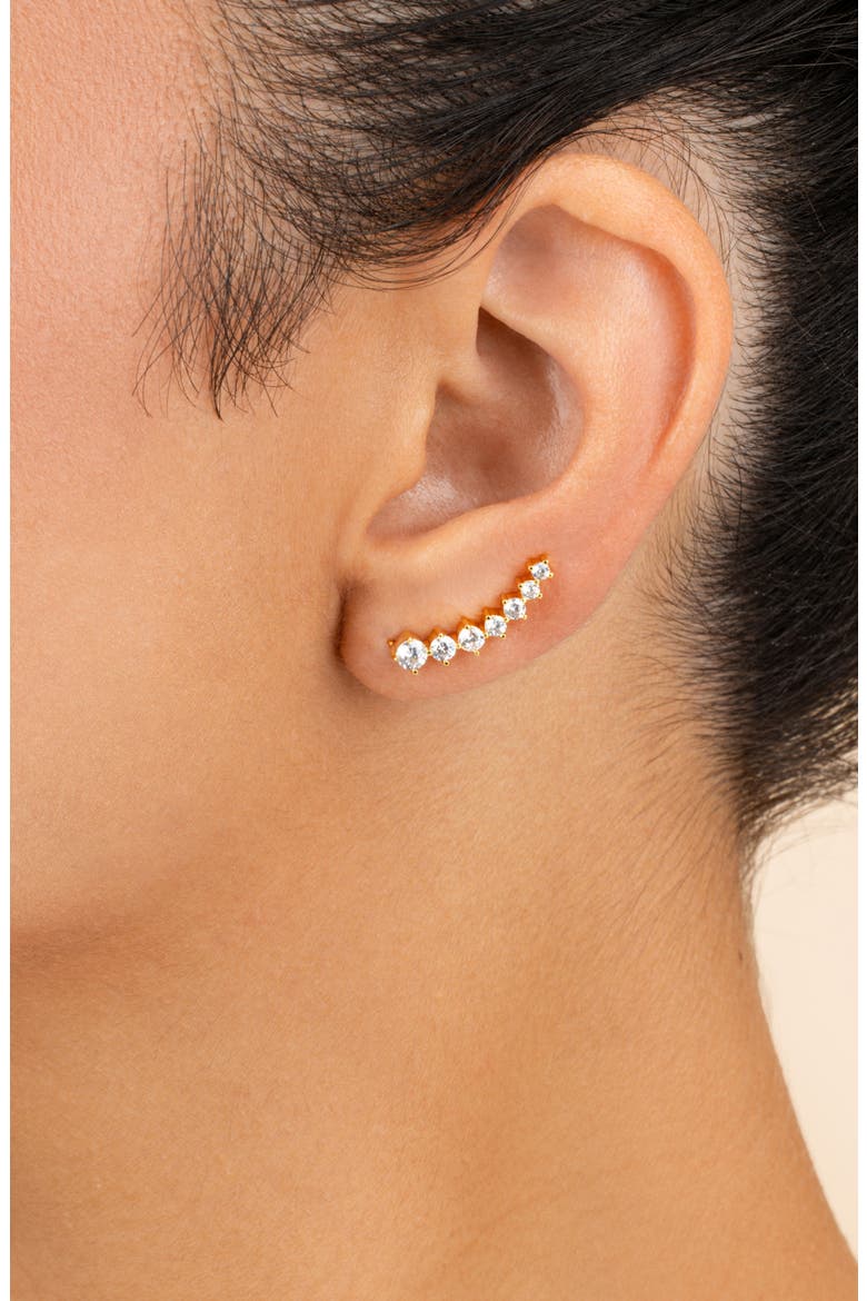 14K Gold Plated CZ Crawler Earrings, Alternate, color, GOLD