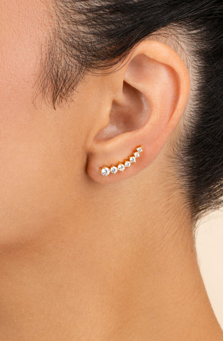 Sterling Forever 14K Gold Plated CZ Crawler Earrings, Alternate, color, Gold