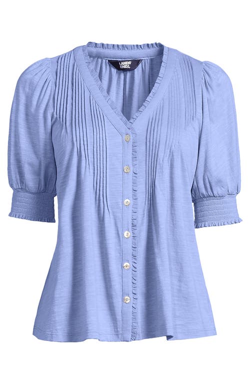 LANDS' END LANDS' END BUTTON PINTUCK PUFF SLEEVE TOP 