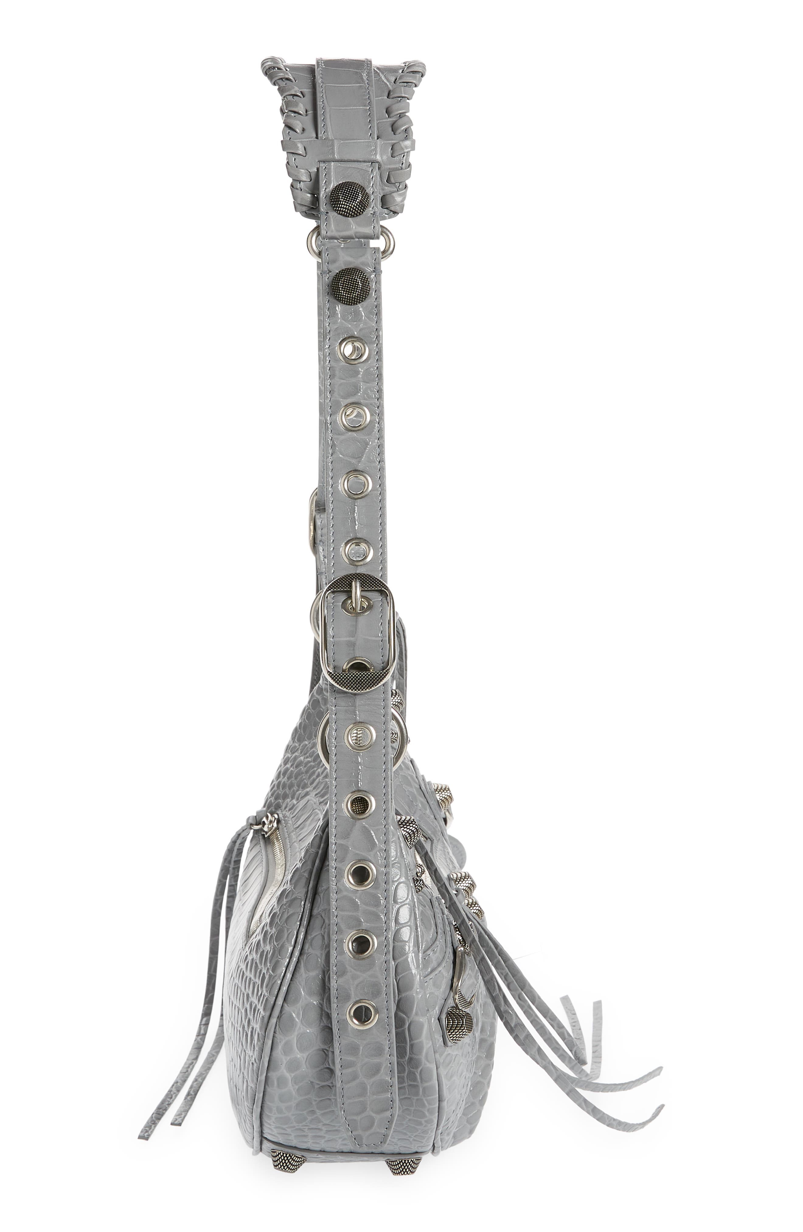 Balenciaga Le Cagole Small Metallic Croc Embossed Leather Shoulder Bag, Alternate, color, 
